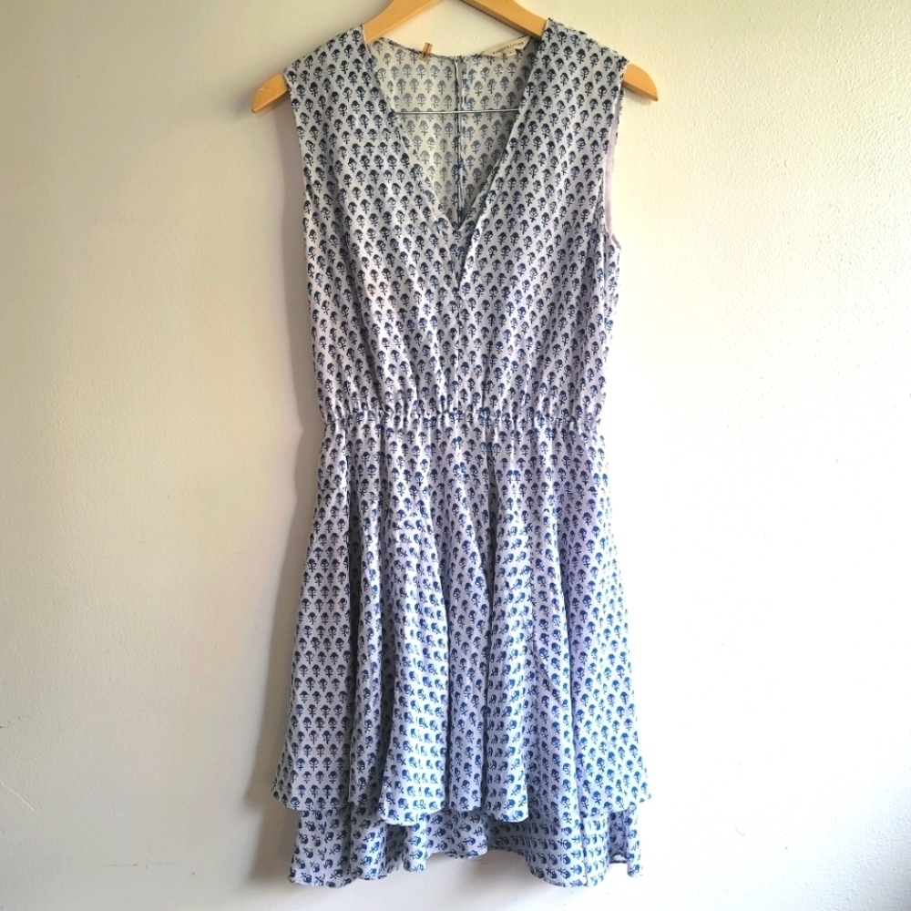 Rebecca‎ Taylor, Silk Tiered Floral Dress, Blue and White, Size 2